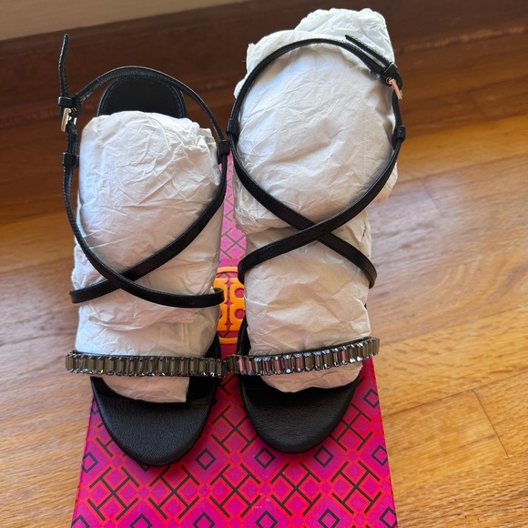 Tory Burch Crystal-Embellished Black High Heel Sandals | Size 7 | NWT + Dust Bag - Picture 3 of 10